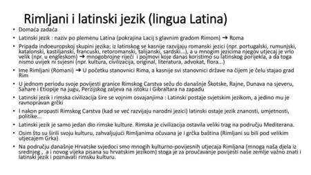 Rimljani i latinski jezik (lingua Latina)