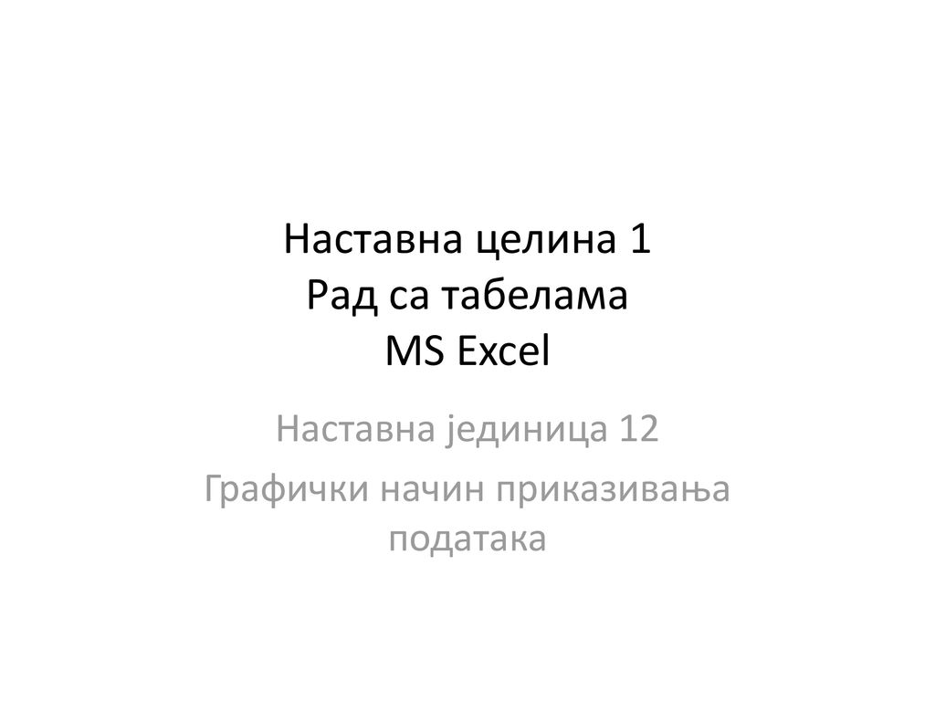 Наставна целина 1 Рад са табелама MS Excel