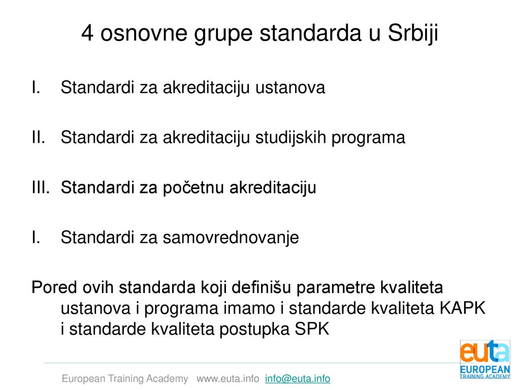 4 osnovne grupe standarda u Srbiji