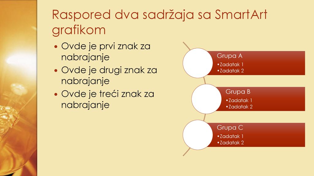 Raspored dva sadržaja sa SmartArt grafikom