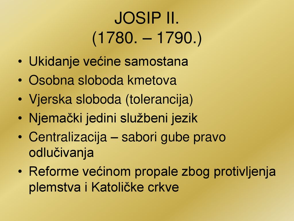JOSIP II. (1780. – 1790.) Ukidanje većine samostana
