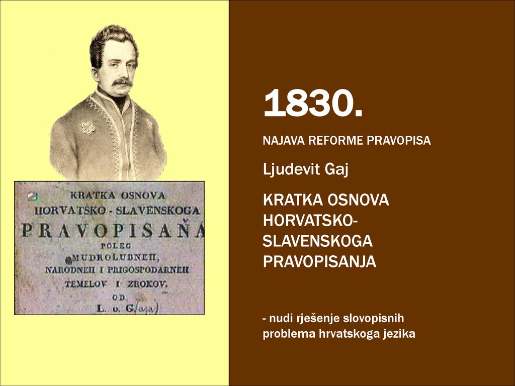 1830. Ljudevit Gaj KRATKA OSNOVA HORVATSKO-SLAVENSKOGA PRAVOPISANJA