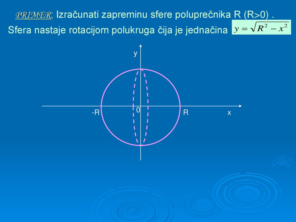 PRIMER: Izračunati zapreminu sfere poluprečnika R (R>0) .