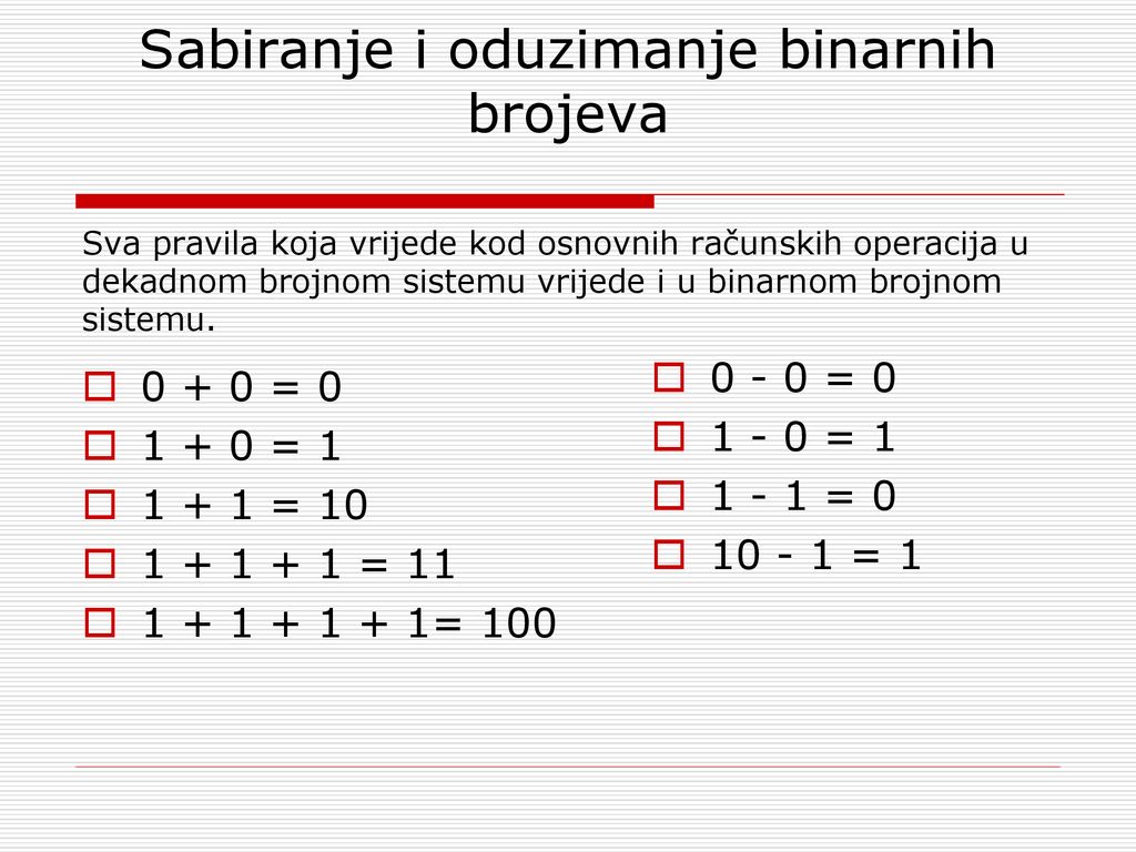 Sabiranje i oduzimanje binarnih brojeva