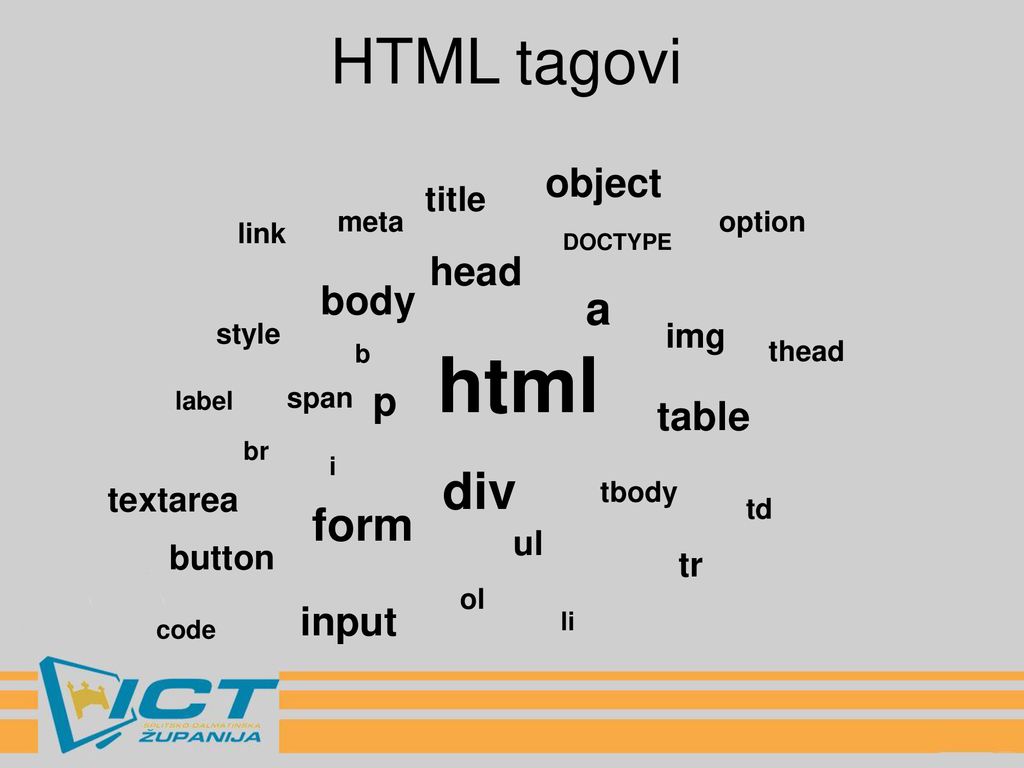 html HTML tagovi div a form object head body p table input title img