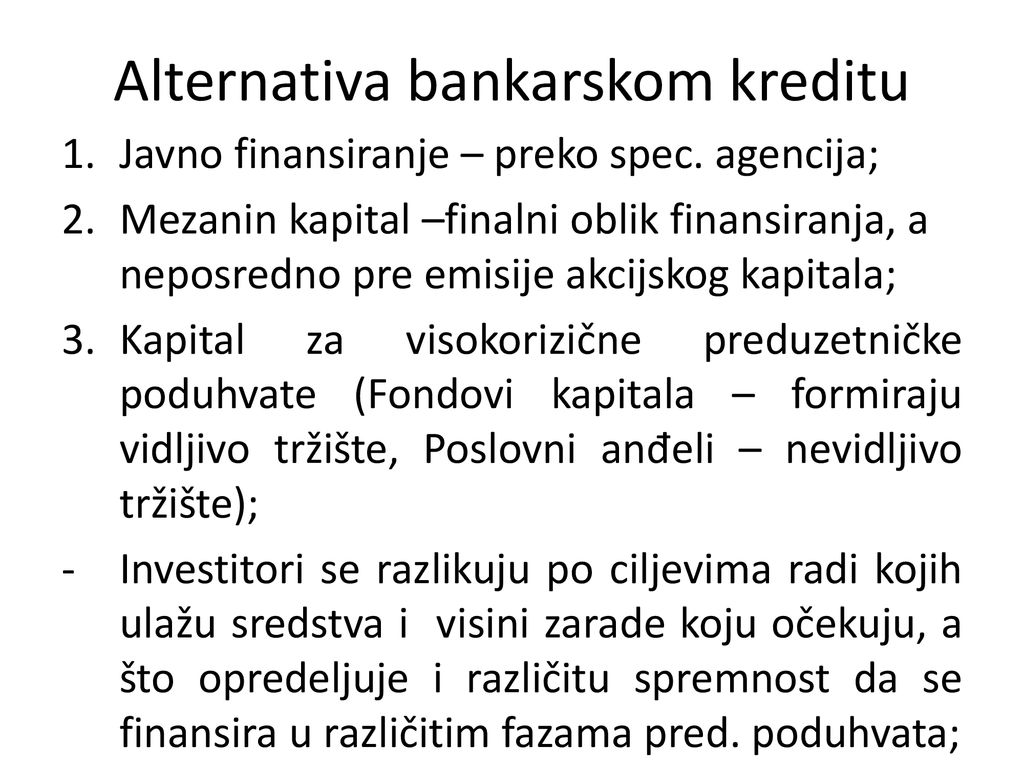 Alternativa bankarskom kreditu