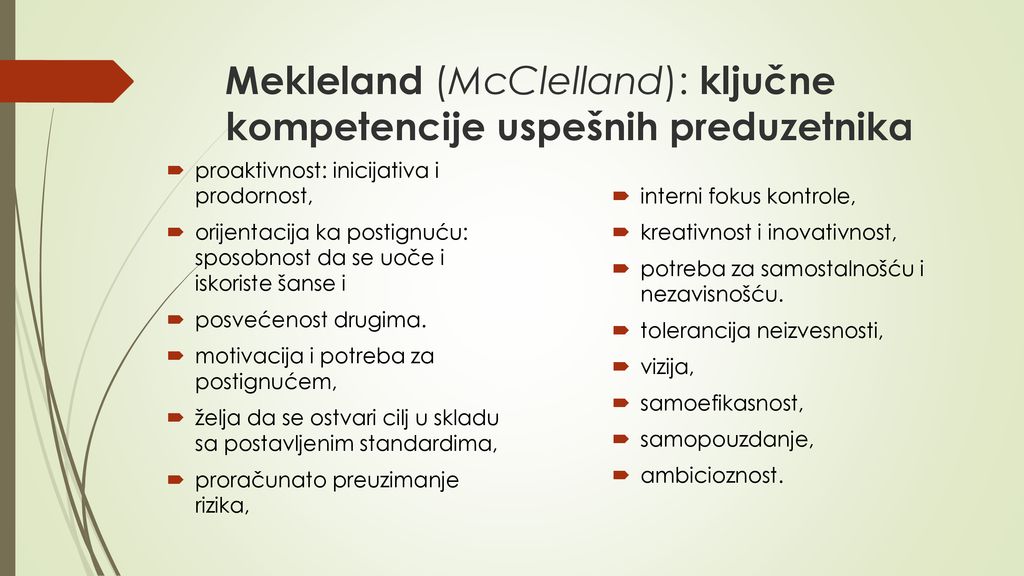 Mekleland (McClelland): ključne kompetencije uspešnih preduzetnika