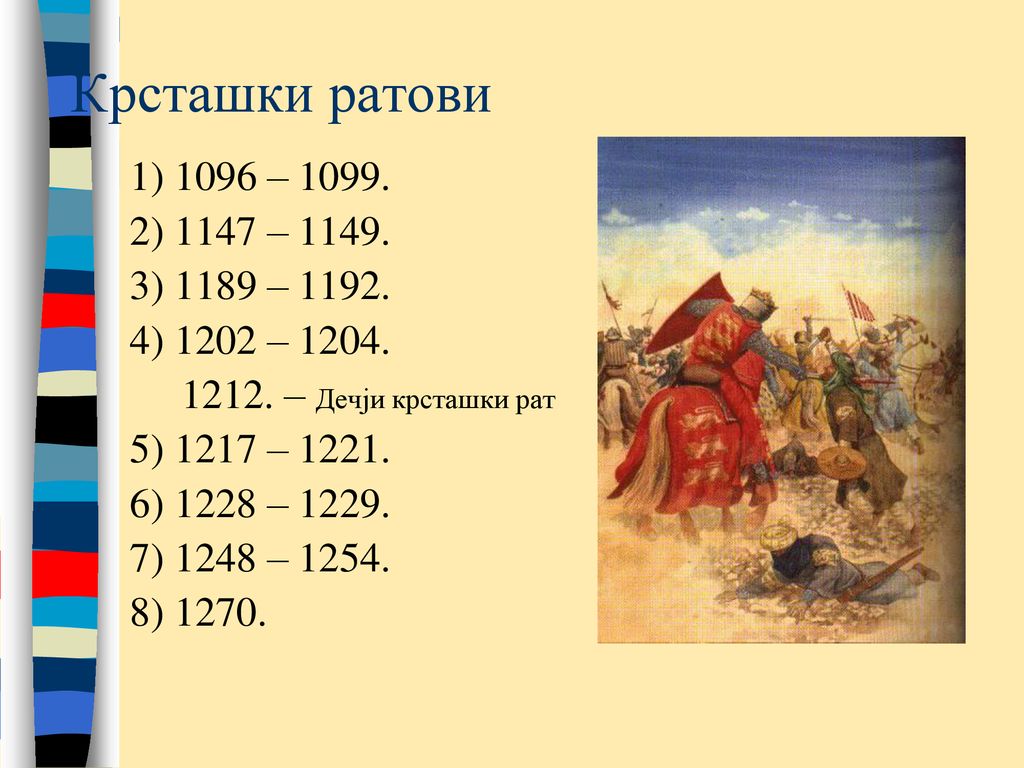 Крсташки ратови 1) 1096 – ) 1147 – ) 1189 – 1192.