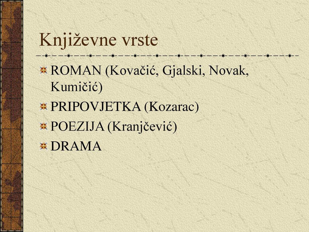 Književne vrste ROMAN (Kovačić, Gjalski, Novak, Kumičić)
