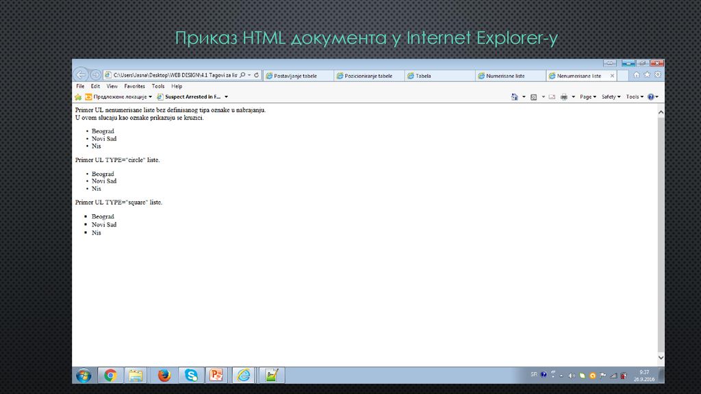 Приказ HTML документа у Internet Explorer-у