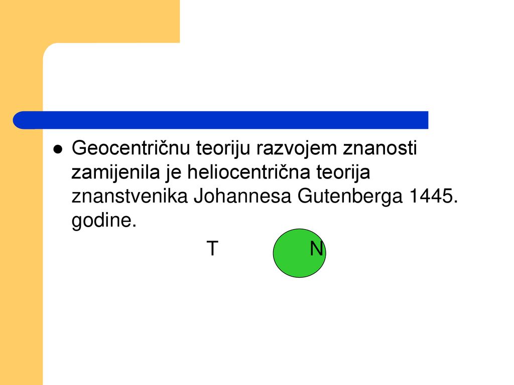 Geocentričnu teoriju razvojem znanosti zamijenila je heliocentrična teorija znanstvenika Johannesa Gutenberga godine.