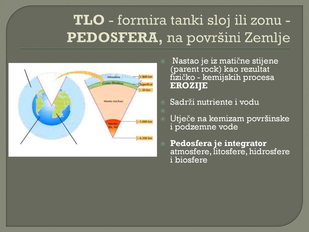 TLO - formira tanki sloj ili zonu - PEDOSFERA, na površini Zemlje