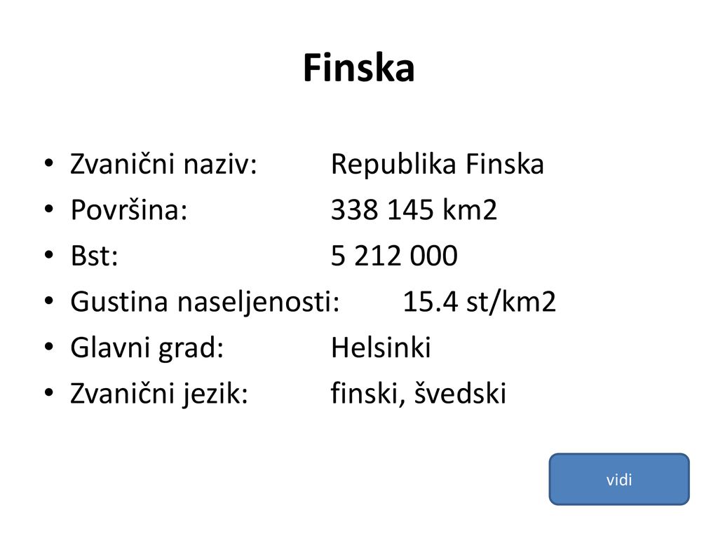 Finska Zvanični naziv: Republika Finska Površina: km2