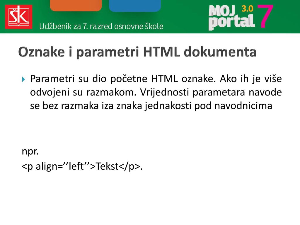 Oznake i parametri HTML dokumenta