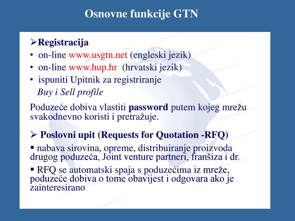 Osnovne funkcije GTN Registracija