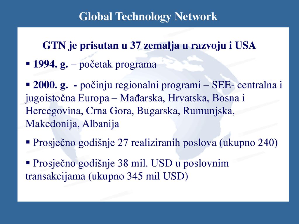 Global Technology Network GTN je prisutan u 37 zemalja u razvoju i USA