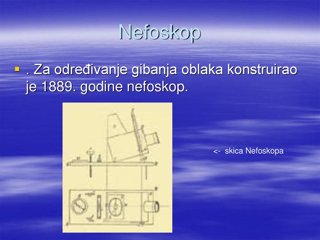 Nefoskop . Za određivanje gibanja oblaka konstruirao je godine nefoskop. <- skica Nefoskopa