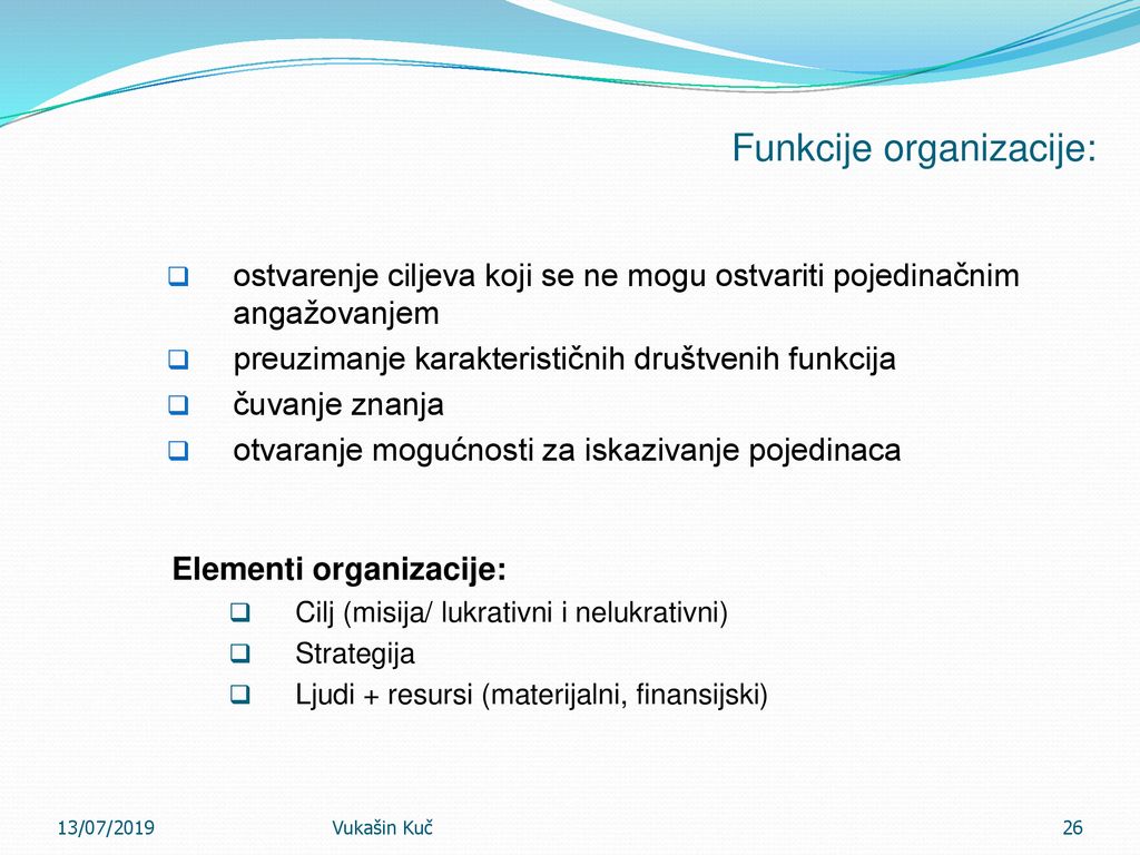 Funkcije organizacije: