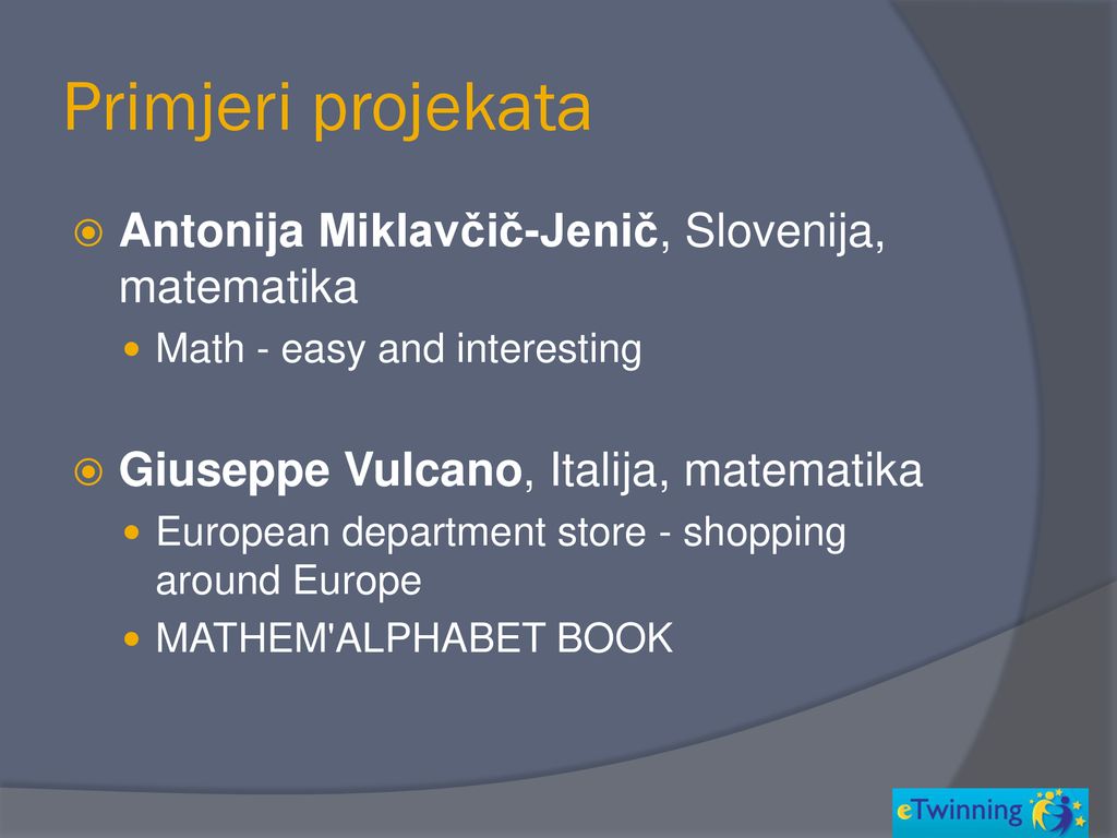 Primjeri projekata Antonija Miklavčič-Jenič, Slovenija, matematika