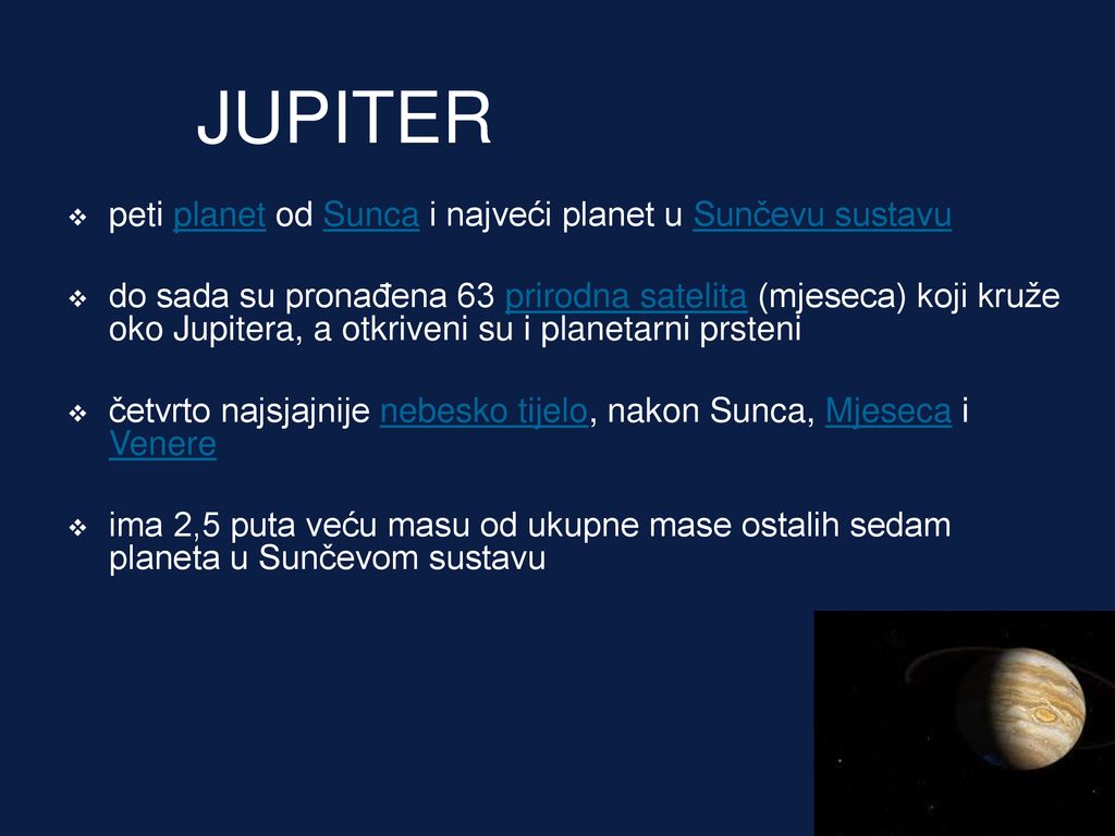 JUPITER peti planet od Sunca i najveći planet u Sunčevu sustavu