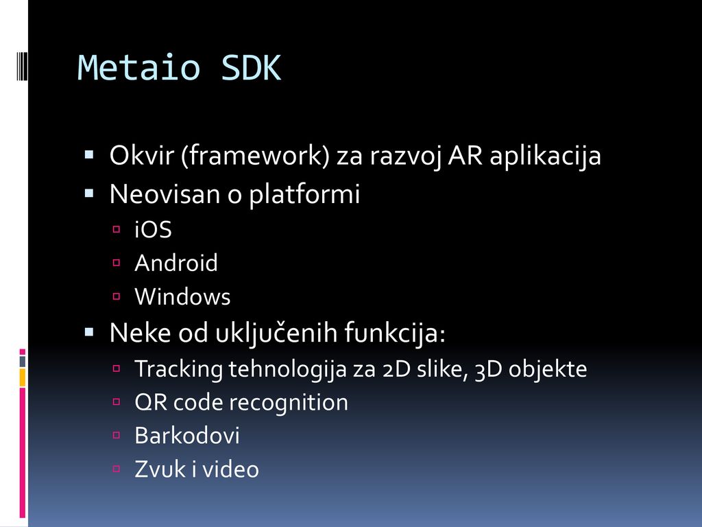 Metaio SDK Okvir (framework) za razvoj AR aplikacija