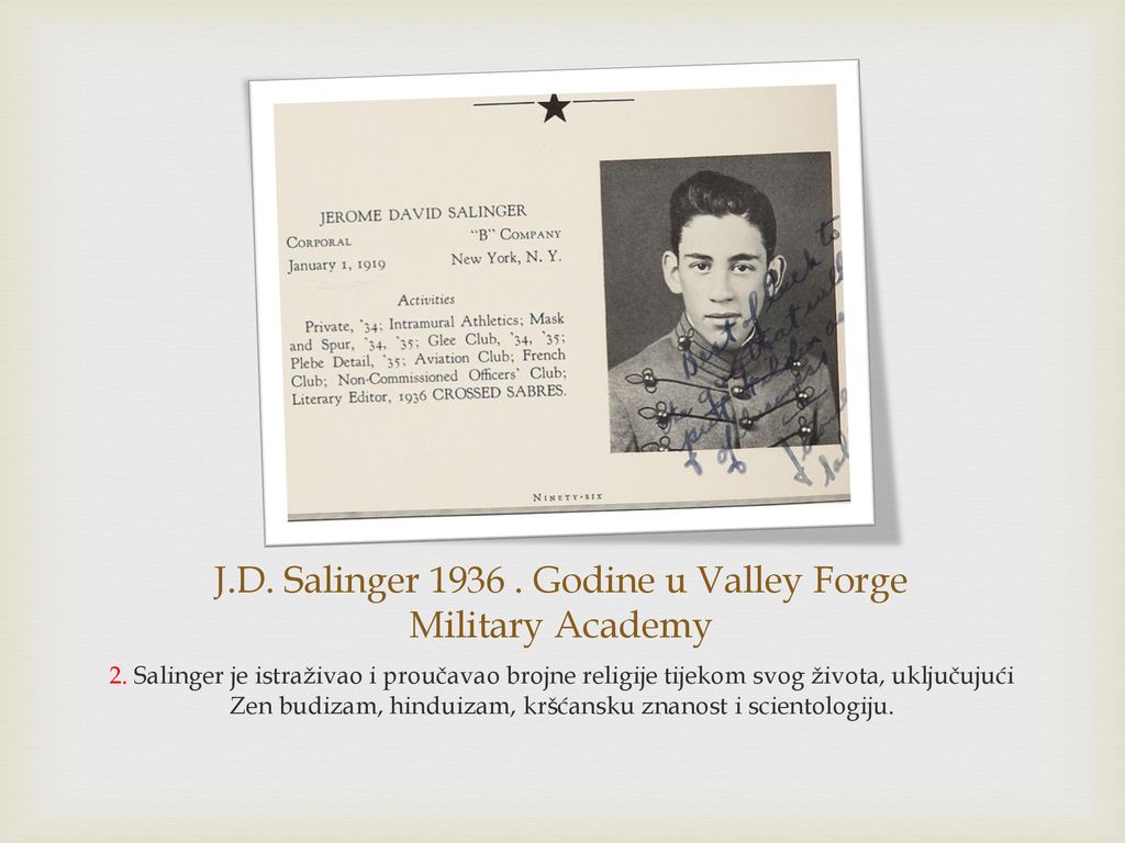 J.D. Salinger Godine u Valley Forge Military Academy