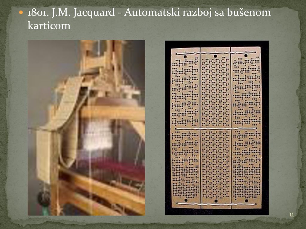 1801. J.M. Jacquard - Automatski razboj sa bušenom karticom