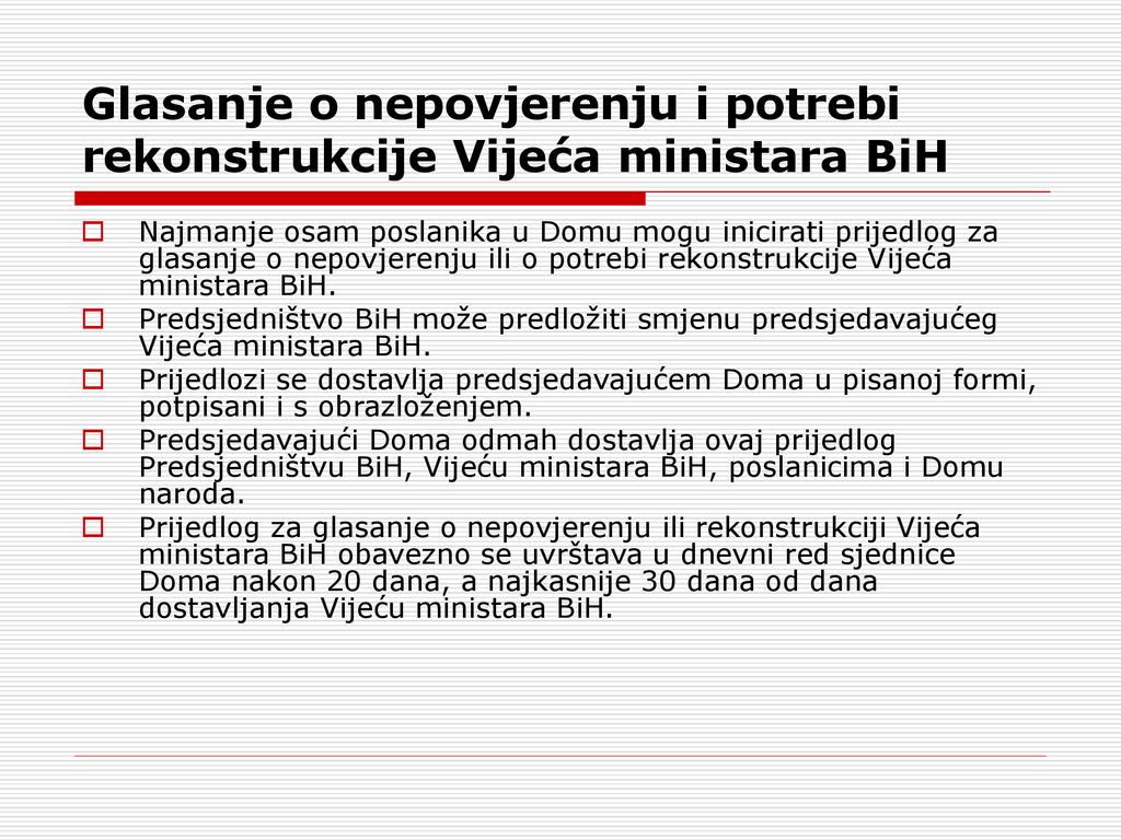 Glasanje o nepovjerenju i potrebi rekonstrukcije Vijeća ministara BiH