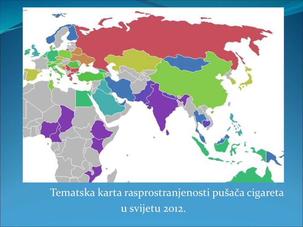 Tematska karta rasprostranjenosti pušača cigareta u svijetu 2012.
