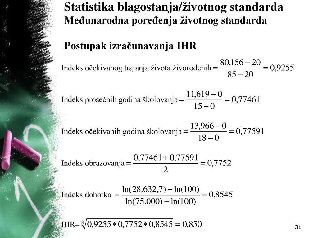 Statistika blagostanja/životnog standarda Međunarodna poređenja životnog standarda Postupak izračunavanja IHR