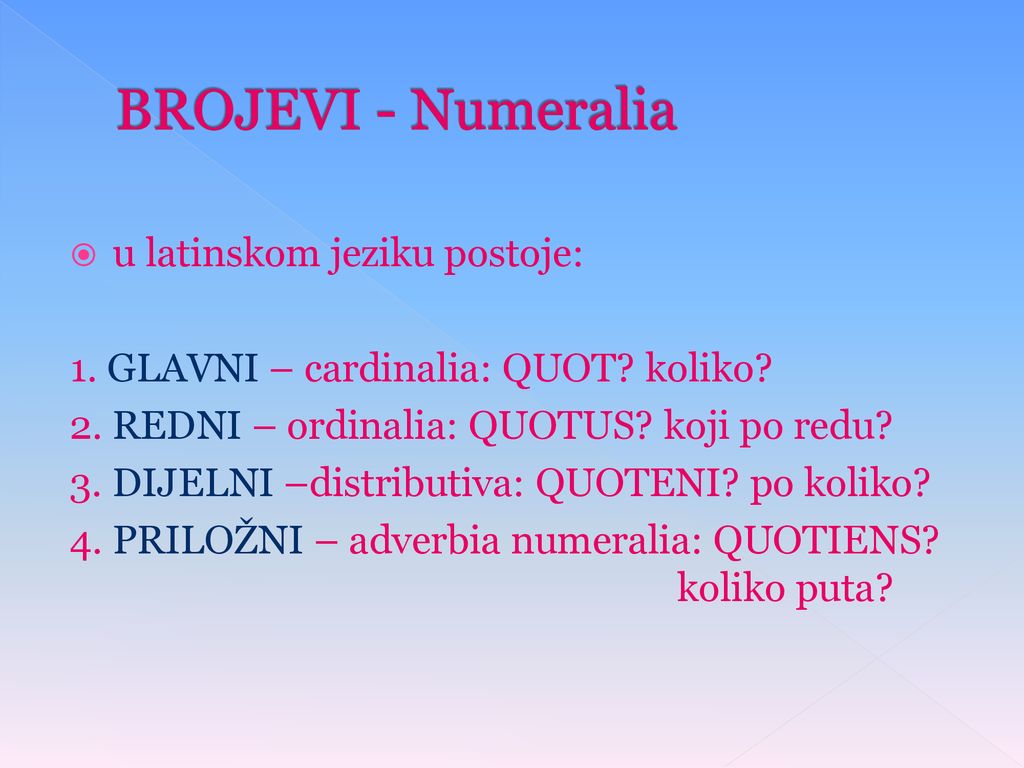 BROJEVI - Numeralia u latinskom jeziku postoje: