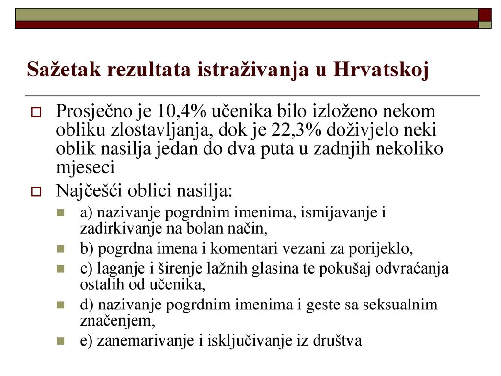 Sažetak rezultata istraživanja u Hrvatskoj