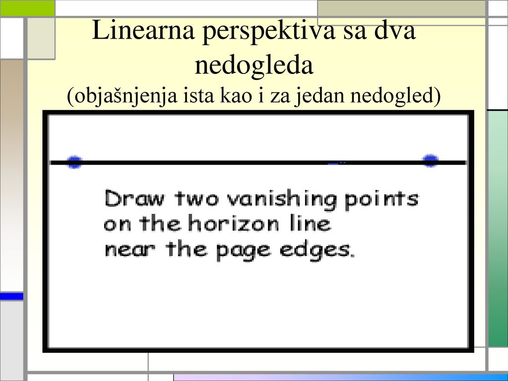 Linearna perspektiva sa dva nedogleda (objašnjenja ista kao i za jedan nedogled)