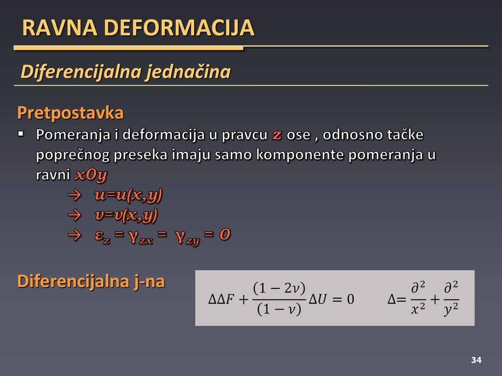 RAVNA DEFORMACIJA Diferencijalna jednačina Pretpostavka