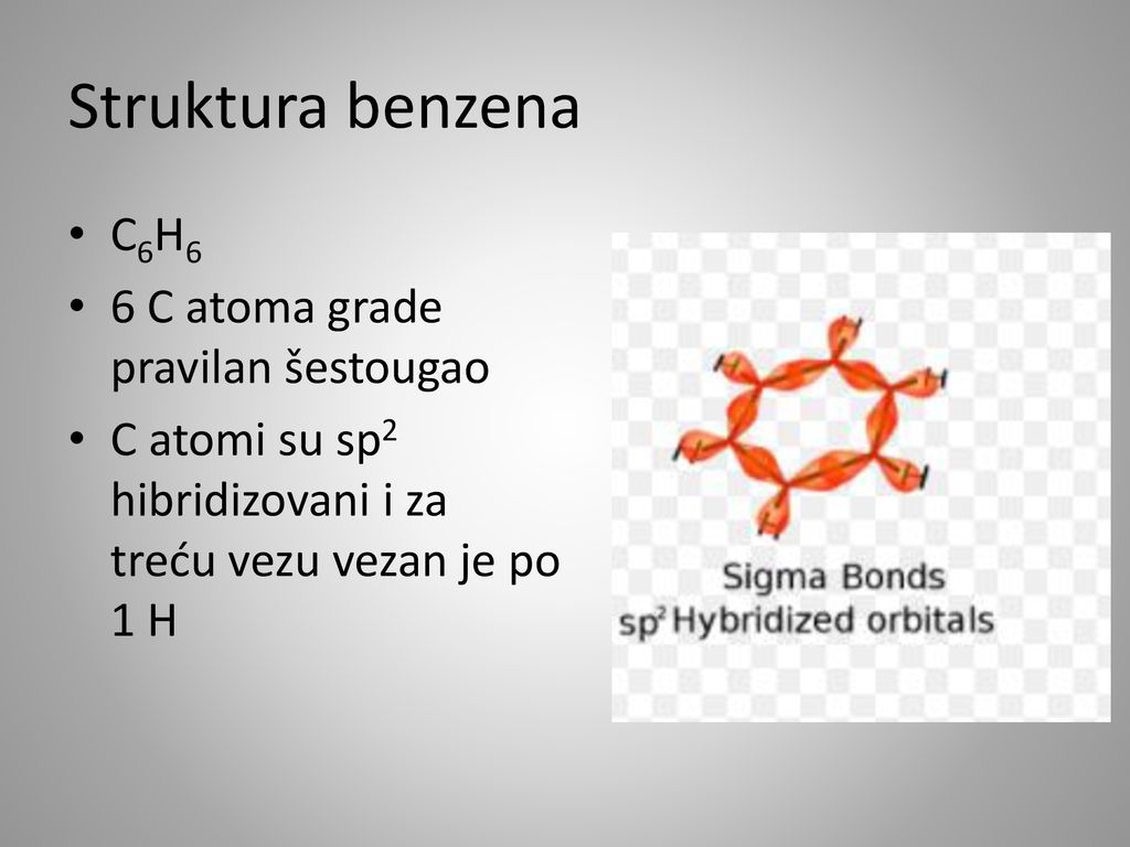 Struktura benzena C6H6 6 C atoma grade pravilan šestougao