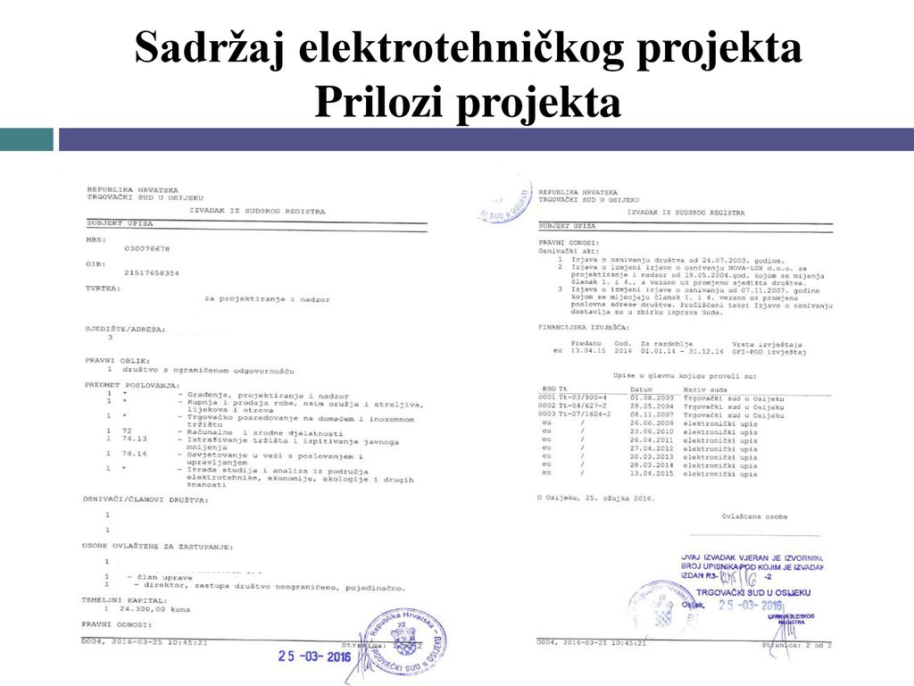 Sadržaj elektrotehničkog projekta Prilozi projekta