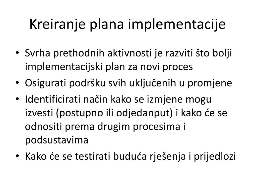 Kreiranje plana implementacije