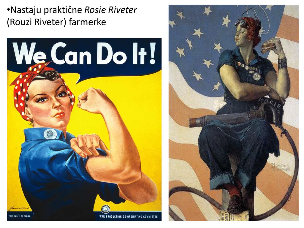 Nastaju praktične Rosie Riveter (Rouzi Riveter) farmerke